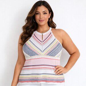 White House Black Market Halter Knit Top Womens M Striped Sleeveless Sweater Top